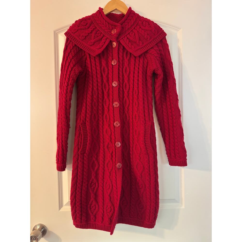 Aran Crafts Ireland 100% Merino Wool Button-Front Cardigan Small
